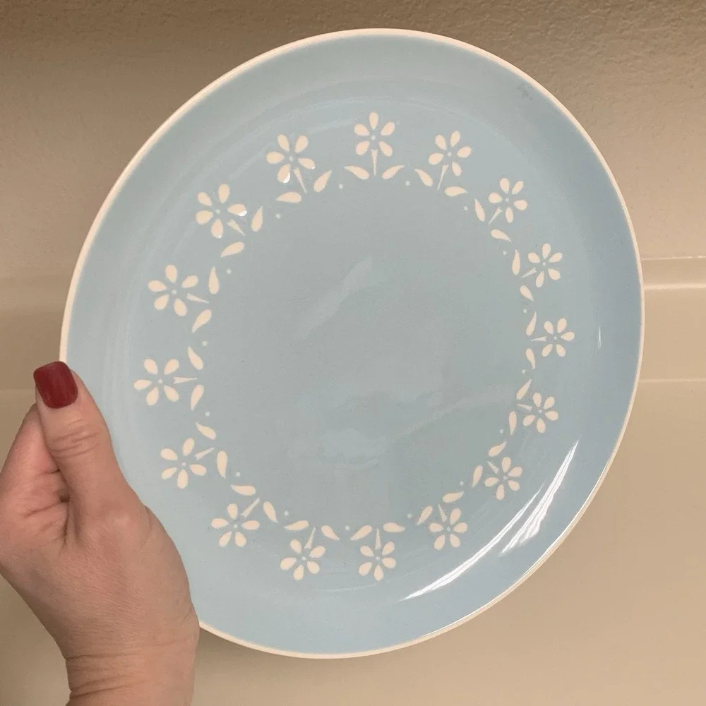 Harkerware Petit Fleurs Sky Blue Dinner Plates, Oven Proof Set of 2 Harker USA